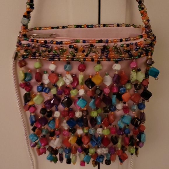 La Viola Handbags - La Viola pink satin candy beaded clutch bag